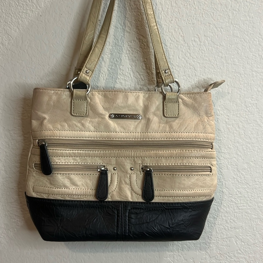 Stone Mountain Tan black Leather Shoulder Bag Purse 12 1/2 L 9 H  about 4 wide